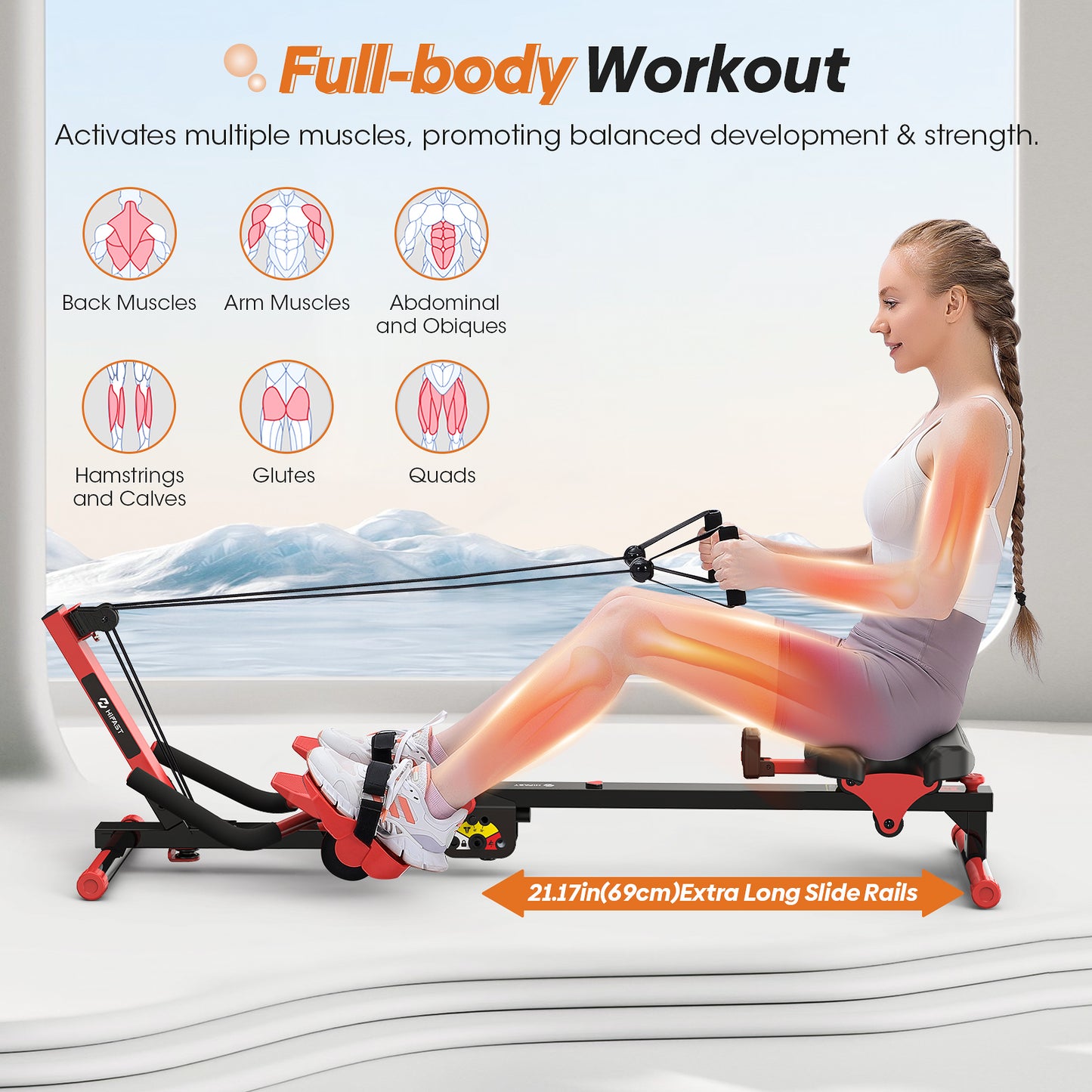 HiFast 4 in 1 Rowing Machines, AB Machine with 3-Level Angle & Adjustable Tension, Foldable AB Crunch Workout Machine for Home & Gym Use