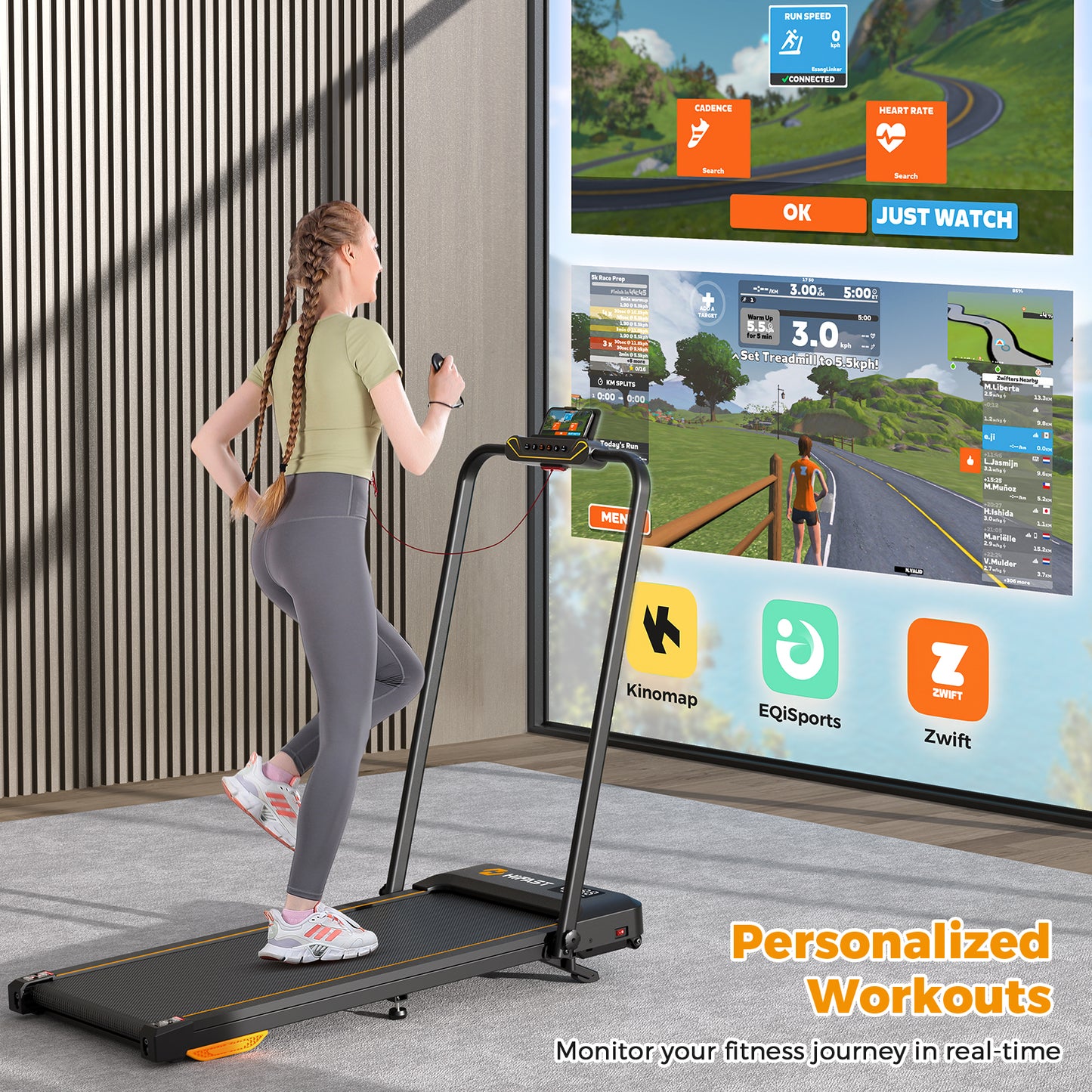 HiFast Walking Pad, Under Desk Treadmill for Home Office, Small Walking Pad with Handle Bar and Incline, Foldable Treadmill with Remote Control, APP