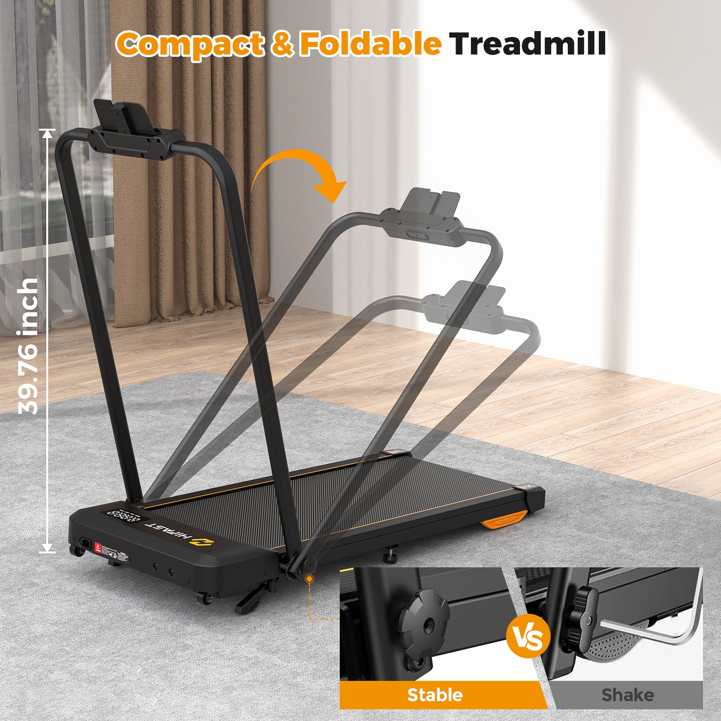 HiFast Walking Pad, Under Desk Treadmill for Home Office, Small Walking Pad with Handle Bar and Incline, Foldable Treadmill with Remote Control, APP