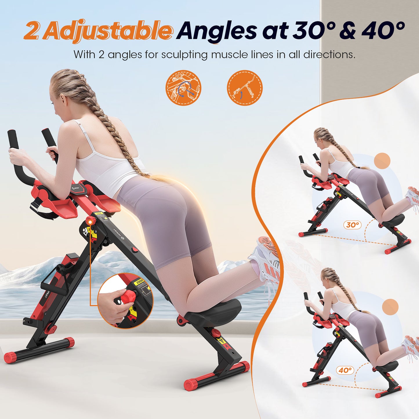 HiFast 4 in 1 Rowing Machines, AB Machine with 3-Level Angle & Adjustable Tension, Foldable AB Crunch Workout Machine for Home & Gym Use