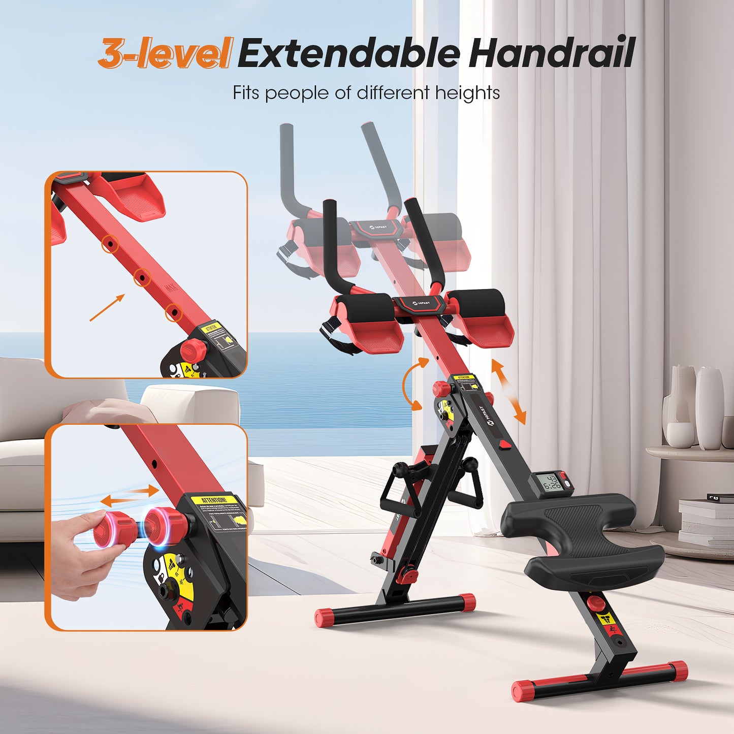 HiFast 4 in 1 Rowing Machines, AB Machine with 3-Level Angle & Adjustable Tension, Foldable AB Crunch Workout Machine for Home & Gym Use