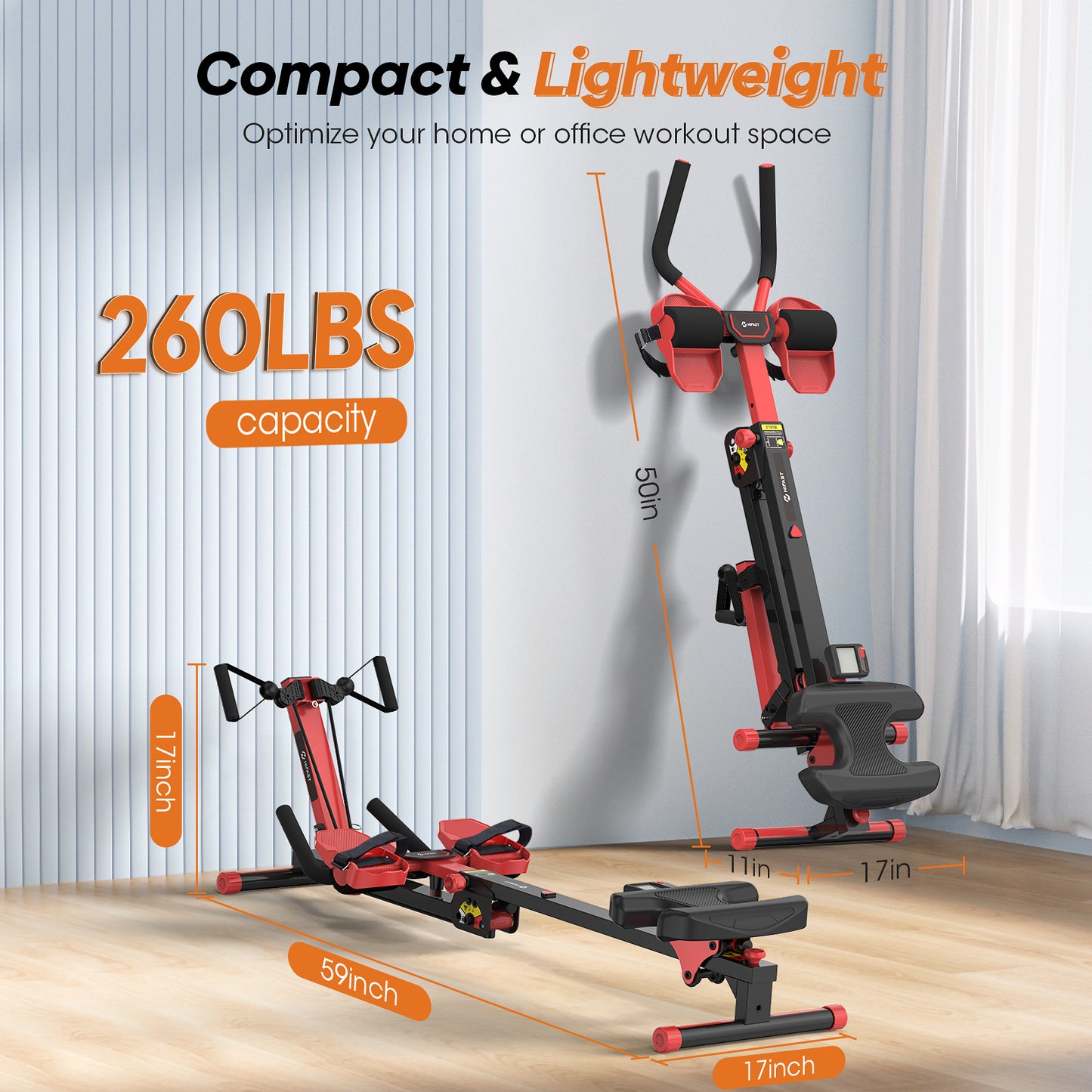 HiFast 4 in 1 Rowing Machines, AB Machine with 3-Level Angle & Adjustable Tension, Foldable AB Crunch Workout Machine for Home & Gym Use