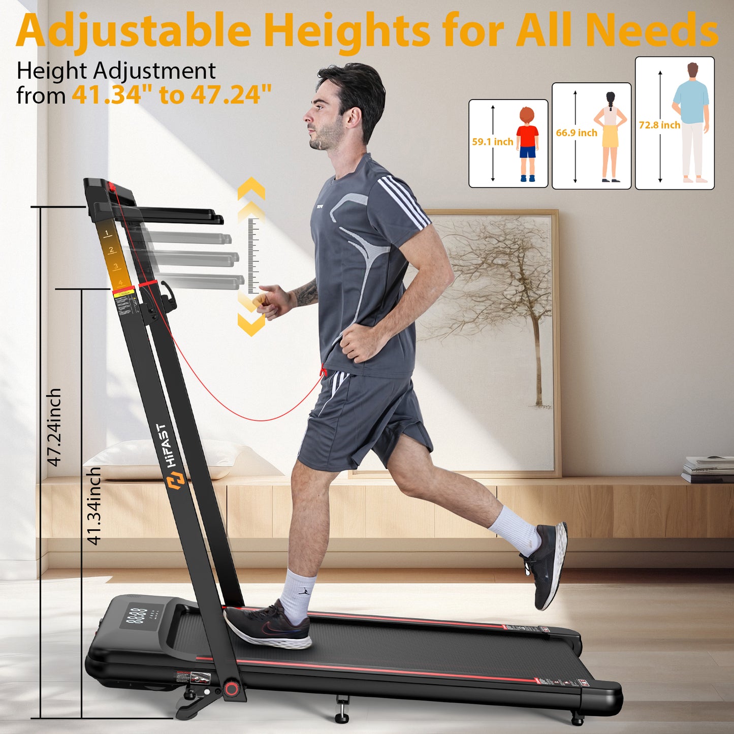 HIFast Walking Pad Treadmill, 3.0HP Under Desk Treadmill with Handle Bar and Incline, 300lbs Capacity with Removable Desk Workstation, Foldable Treadmill with Remote Control, APP for Home Office