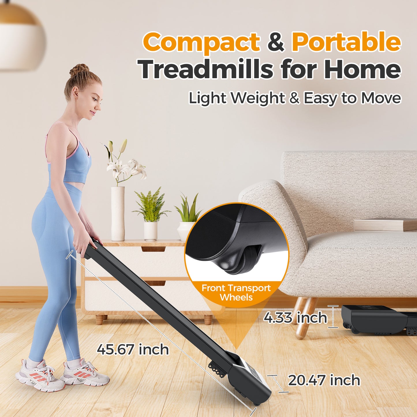 HiFast Walking Pad, Under Desk Treadmill with Incline, 300 Lbs Capacity Portable Treadmill for Home Office, 2 in 1 Mini Desk Treadmill with Remote Control, LED Display