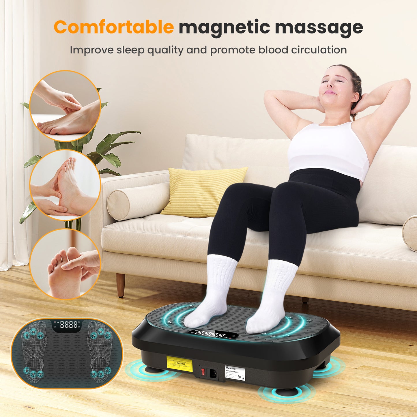 Vibration Plate Exercise Machine with Magnetic Acupoints, Lymphatic Drainage Vibrating Plate with 9 Modes & 120 Adjustable Speeds, 400 Lbs Capacity Full Body Vibration Platform for Women Men