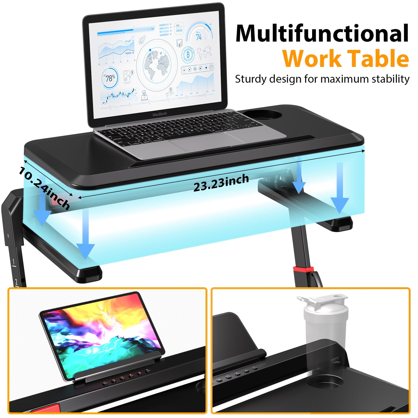 HIFast Walking Pad Treadmill, 3.0HP Under Desk Treadmill with Handle Bar and Incline, 300lbs Capacity with Removable Desk Workstation, Foldable Treadmill with Remote Control, APP for Home Office