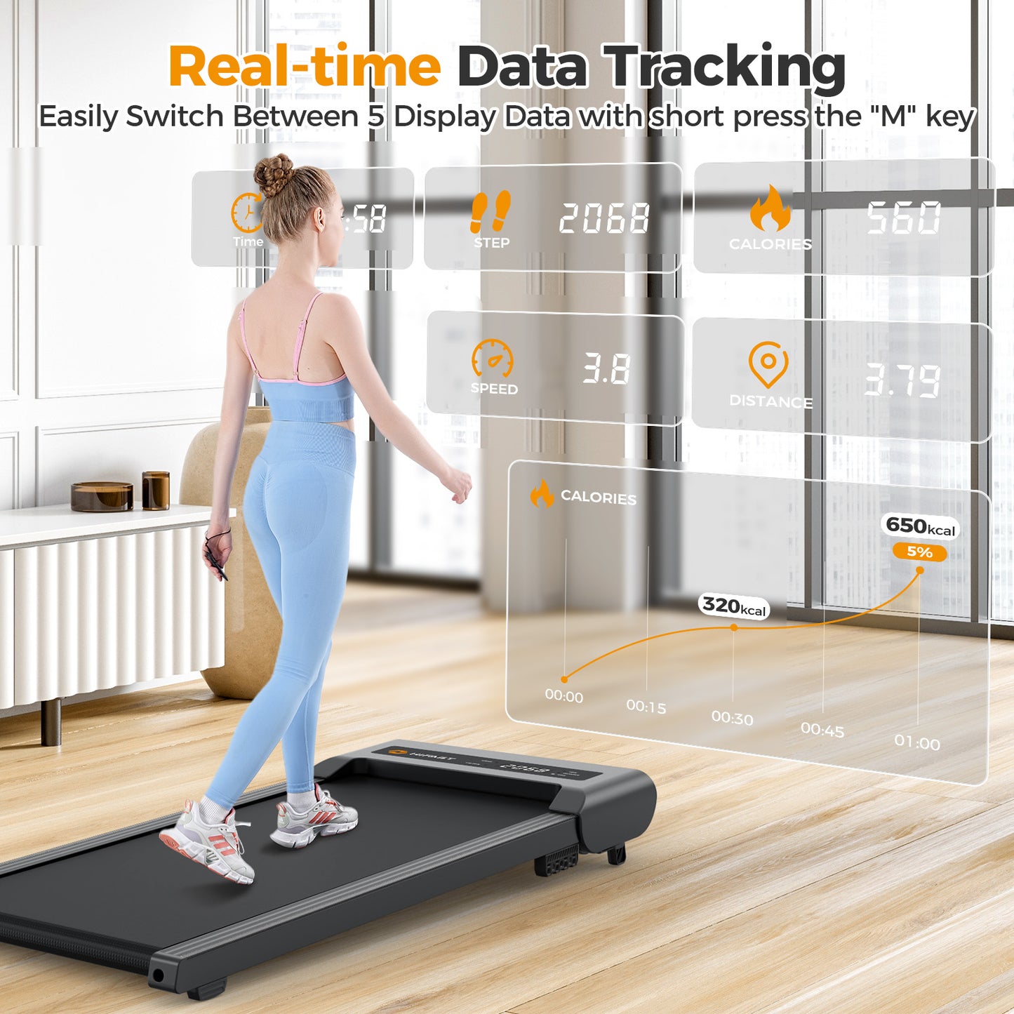 HiFast Walking Pad, Under Desk Treadmill with Incline, 300 Lbs Capacity Portable Treadmill for Home Office, 2 in 1 Mini Desk Treadmill with Remote Control, LED Display