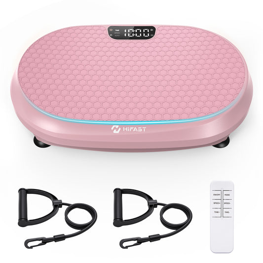 Curved Vibration Plate Exercise Machine, Full Body Vibration Plate for Lymphatic Drainage Weight Loss, 9 Auto Modes and 120 Adjustable Speeds, 400Lbs Capacity Vibration Plate Machine for Home (Pink)