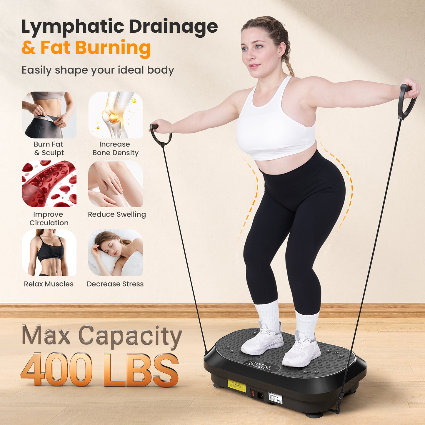 Vibration Plate Exercise Machine with Magnetic Acupoints, Lymphatic Drainage Vibrating Plate with 9 Modes & 120 Adjustable Speeds, 400 Lbs Capacity Full Body Vibration Platform for Women Men