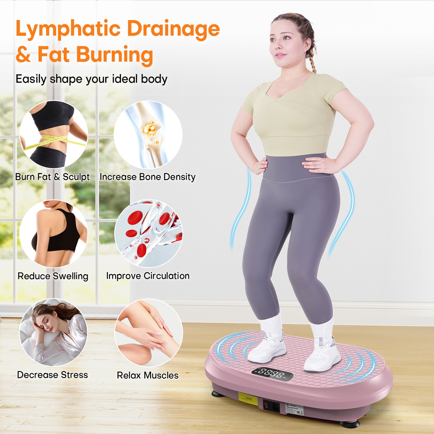 Curved Vibration Plate Exercise Machine, Full Body Vibration Plate for Lymphatic Drainage Weight Loss, 9 Auto Modes and 120 Adjustable Speeds, 400Lbs Capacity Vibration Plate Machine for Home (Pink)