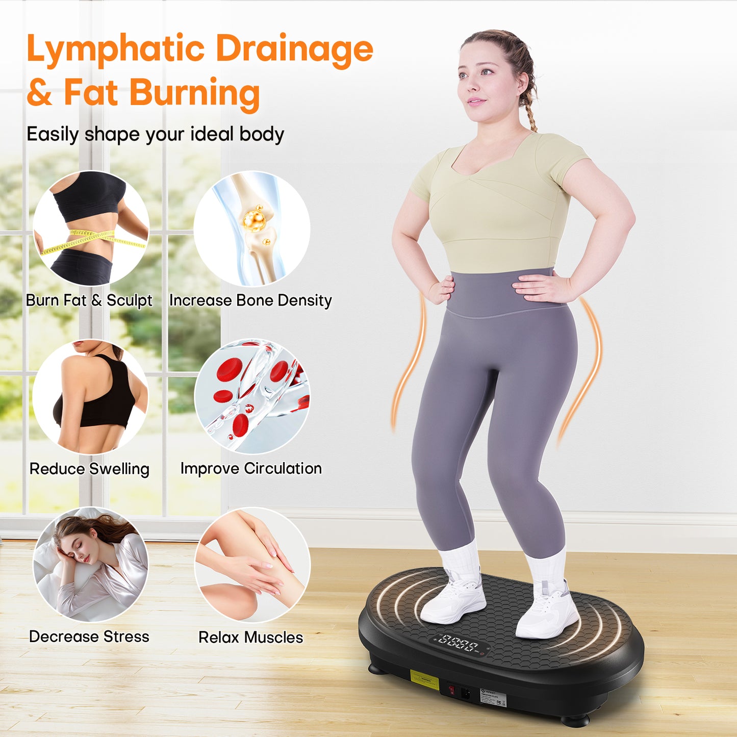 Curved Vibration Plate Exercise Machine, Full Body Vibration Plate for Lymphatic Drainage Weight Loss, 9 Auto Modes and 120 Adjustable Speeds, 400Lbs Capacity Vibration Plate Machine for Home (Black)
