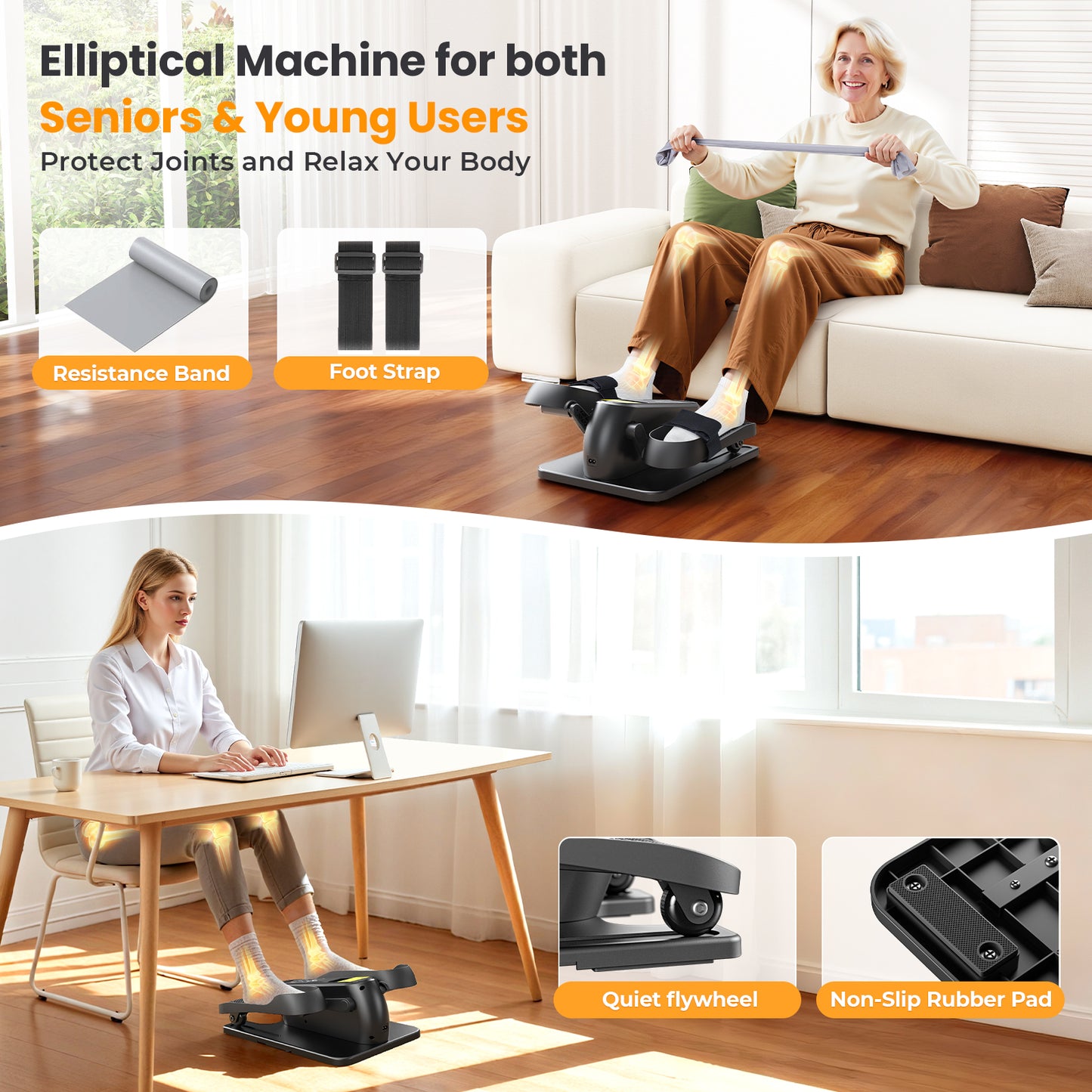 Under Desk Elliptical Machine, Ellipse Leg Exerciser as Seen on TV for Seniors with Remote Control & 12 Manual & Auto Mode, Low-Impact Quiet Portable Electric Seated Pedal Exerciser for Home Office