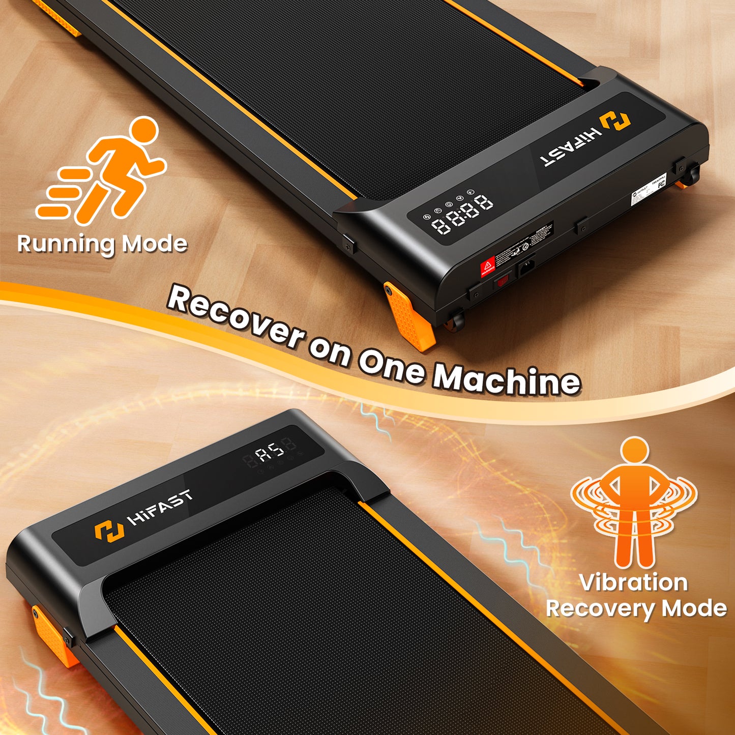 HiFast Walking Pad with Vibration Plate, 10% Incline Under Desk Treadmill 300lbs Capacity, Portable Small Treadmills for Home and Office, Remote Control, LED Display