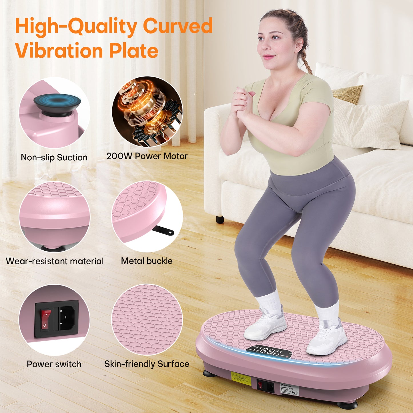 Curved Vibration Plate Exercise Machine, Full Body Vibration Plate for Lymphatic Drainage Weight Loss, 9 Auto Modes and 120 Adjustable Speeds, 400Lbs Capacity Vibration Plate Machine for Home (Pink)