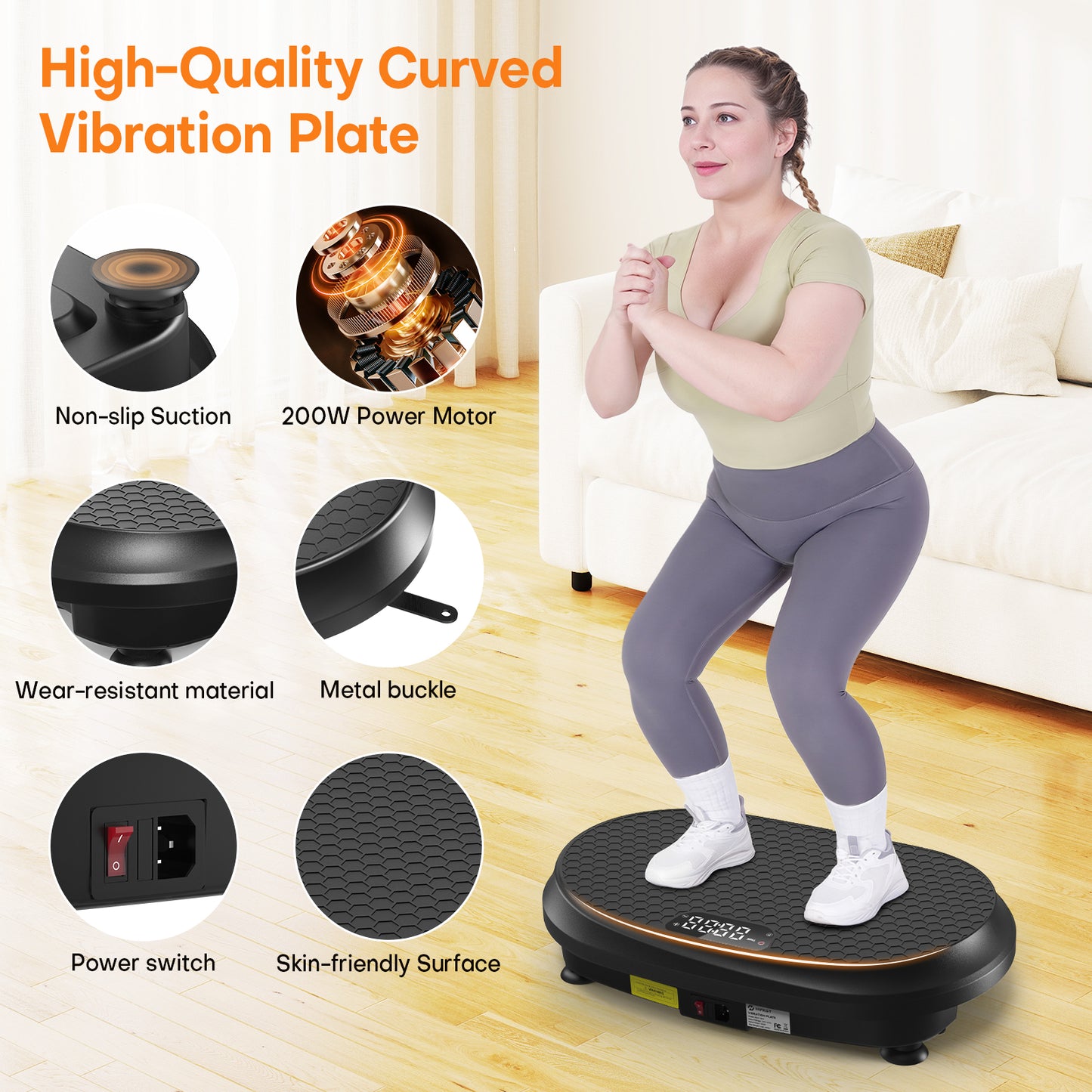 Curved Vibration Plate Exercise Machine, Full Body Vibration Plate for Lymphatic Drainage Weight Loss, 9 Auto Modes and 120 Adjustable Speeds, 400Lbs Capacity Vibration Plate Machine for Home (Black)