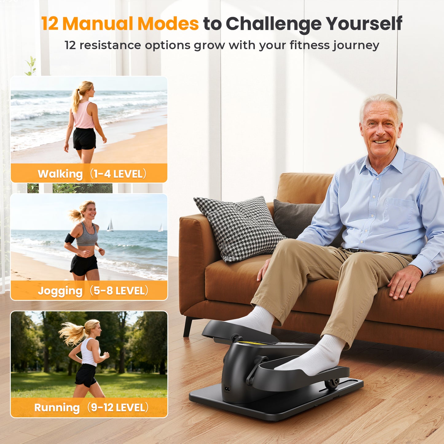 Under Desk Elliptical Machine, Ellipse Leg Exerciser as Seen on TV for Seniors with Remote Control & 12 Manual & Auto Mode, Low-Impact Quiet Portable Electric Seated Pedal Exerciser for Home Office