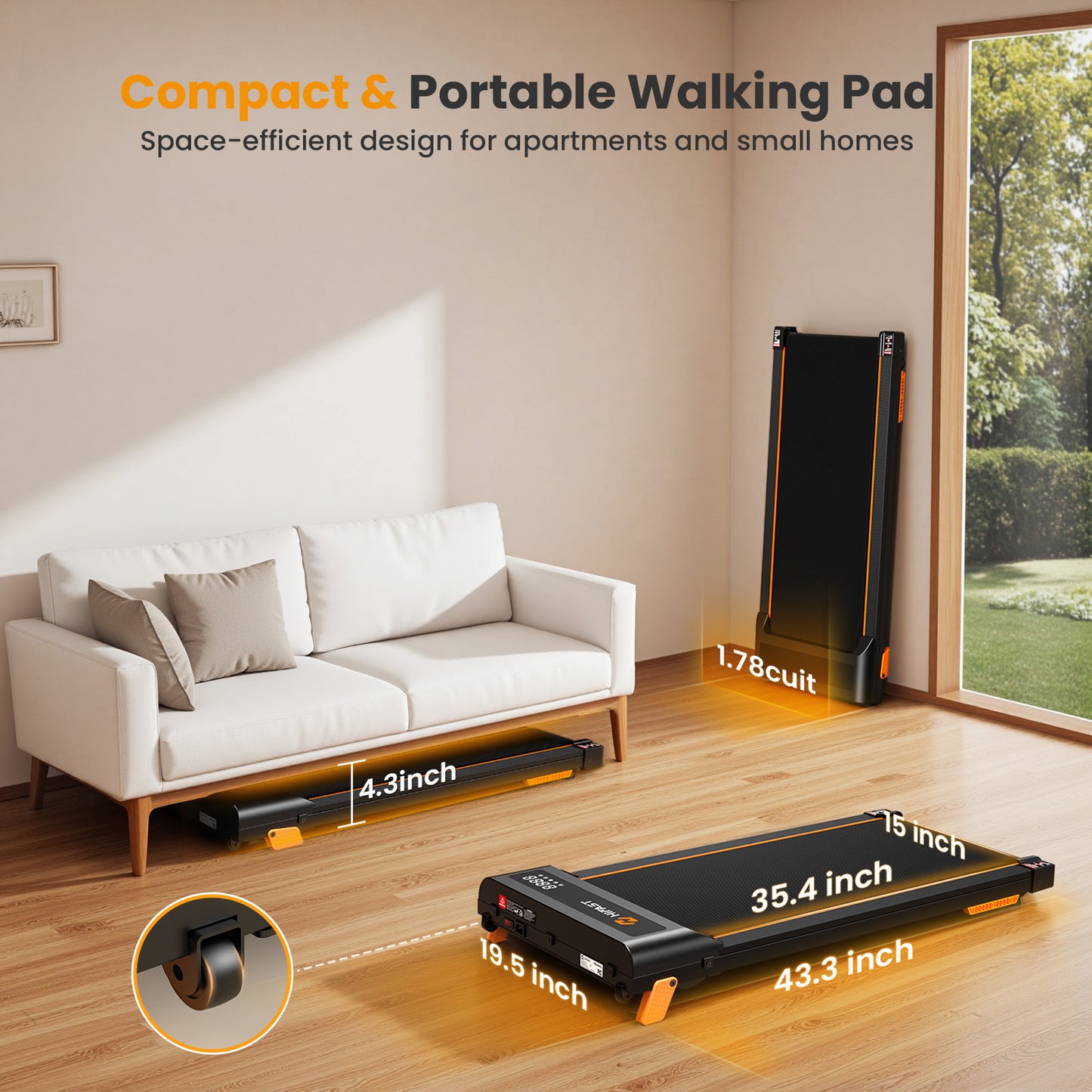 HiFast Walking Pad with Vibration Plate, 10% Incline Under Desk Treadmill 300lbs Capacity, Portable Small Treadmills for Home and Office, Remote Control, LED Display