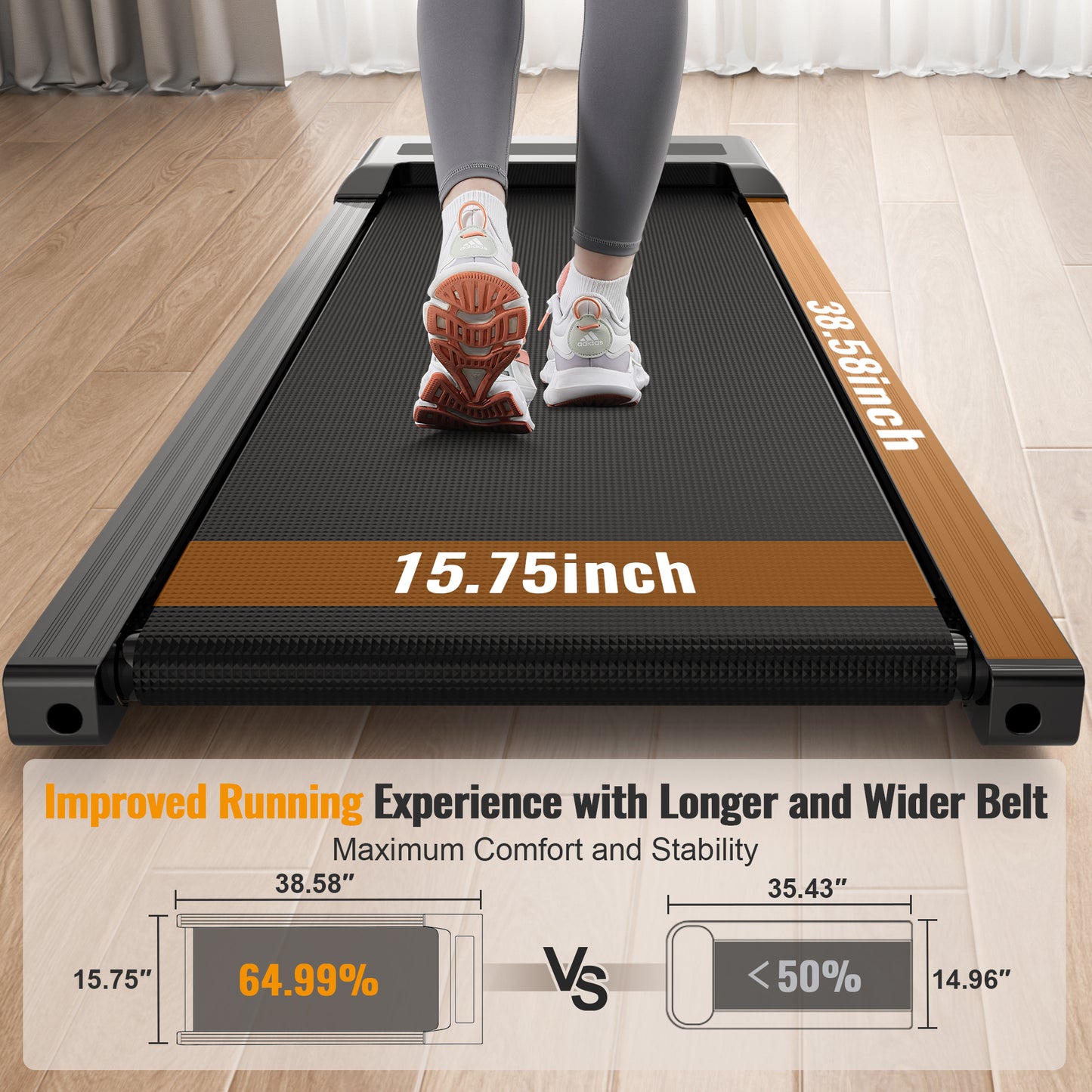HiFast Walking Pad, 2.5HP Under Desk Treadmill for Home Office, 300 Lbs Capacity Portable Treadmill with Remote Control & LED Display, 2 in 1 Treadmill for Walking Jogging and Running