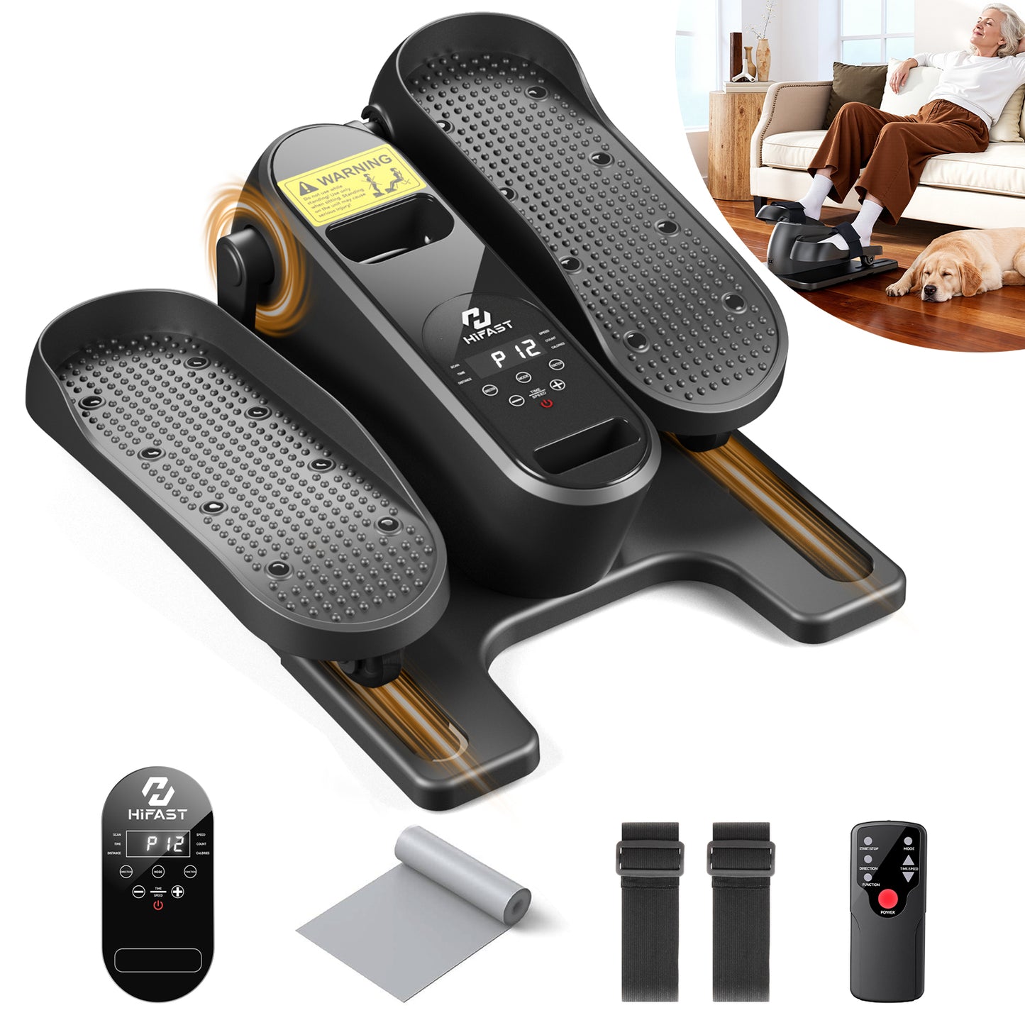 Under Desk Elliptical Machine, Ellipse Leg Exerciser as Seen on TV for Seniors with Remote Control & 12 Manual & Auto Mode, Low-Impact Quiet Portable Electric Seated Pedal Exerciser for Home Office