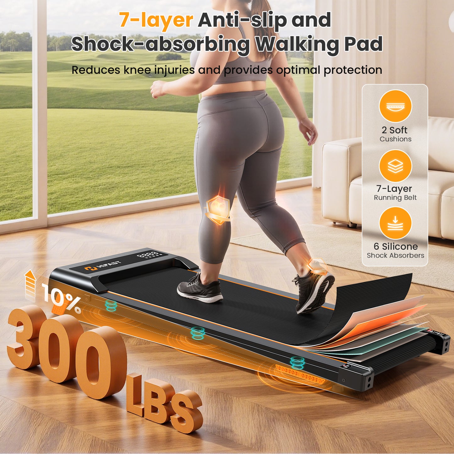 HiFast Walking Pad with Vibration Plate, 10% Incline Under Desk Treadmill 300lbs Capacity, Portable Small Treadmills for Home and Office, Remote Control, LED Display
