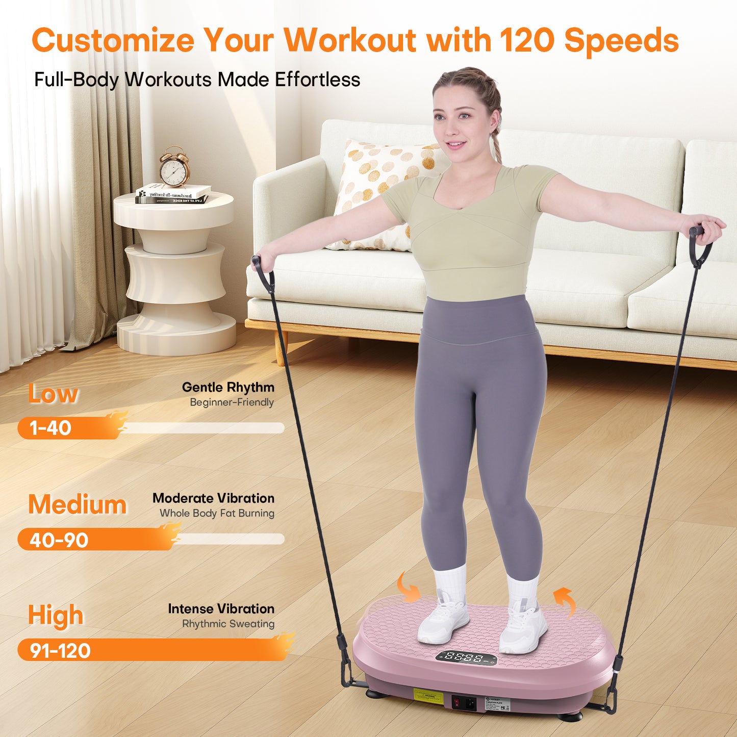 Curved Vibration Plate Exercise Machine, Full Body Vibration Plate for Lymphatic Drainage Weight Loss, 9 Auto Modes and 120 Adjustable Speeds, 400Lbs Capacity Vibration Plate Machine for Home (Pink)